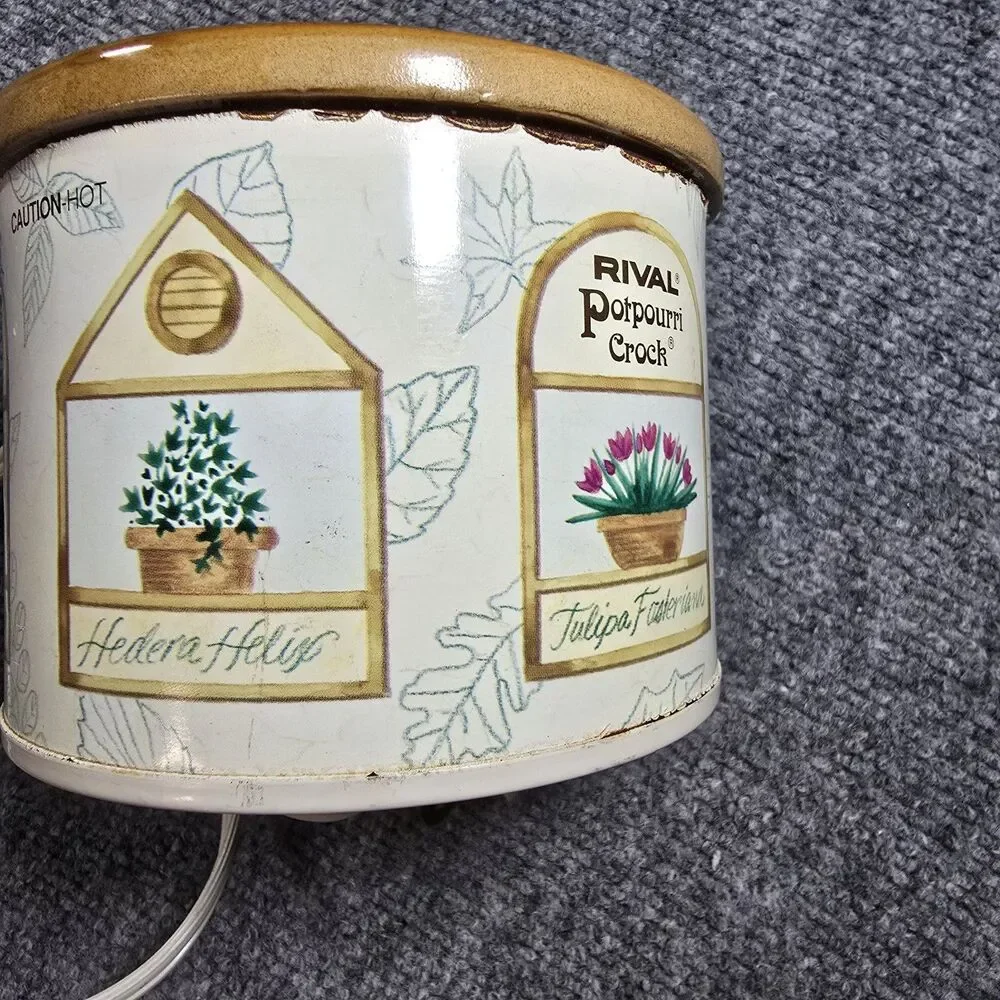 Vintage Rival Potpourri Crock Pot 3206 Floral Herb Garden Warmer Tested Works